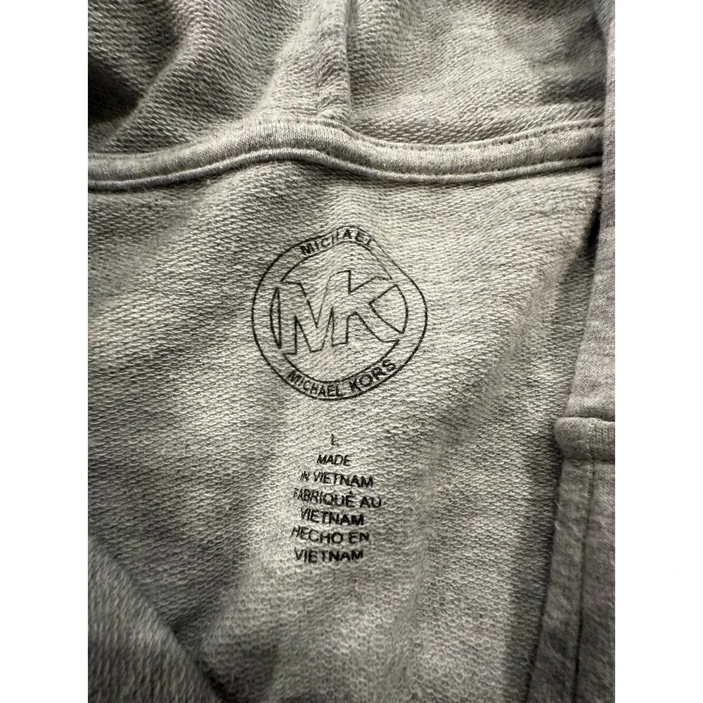 Michael Kors Short Sleeve Hoodie Gray Womens Large Athleisure Workout Sports EUC